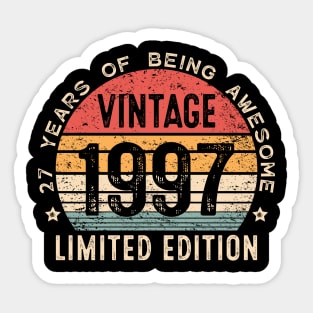 27th Birthday Vintage 1997 Men Women 27 Years Old Retro Sticker